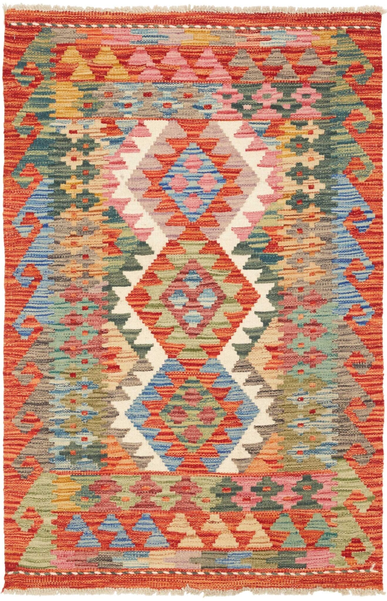 Kelim Teppich 82 x 122cm, rustikales Design, handgewebt