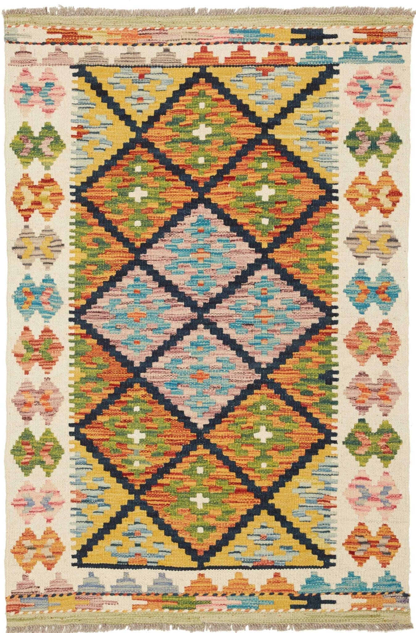 Kelim Teppich 82 x 123 cm, handgewebt, rustikales Flair, Wolle