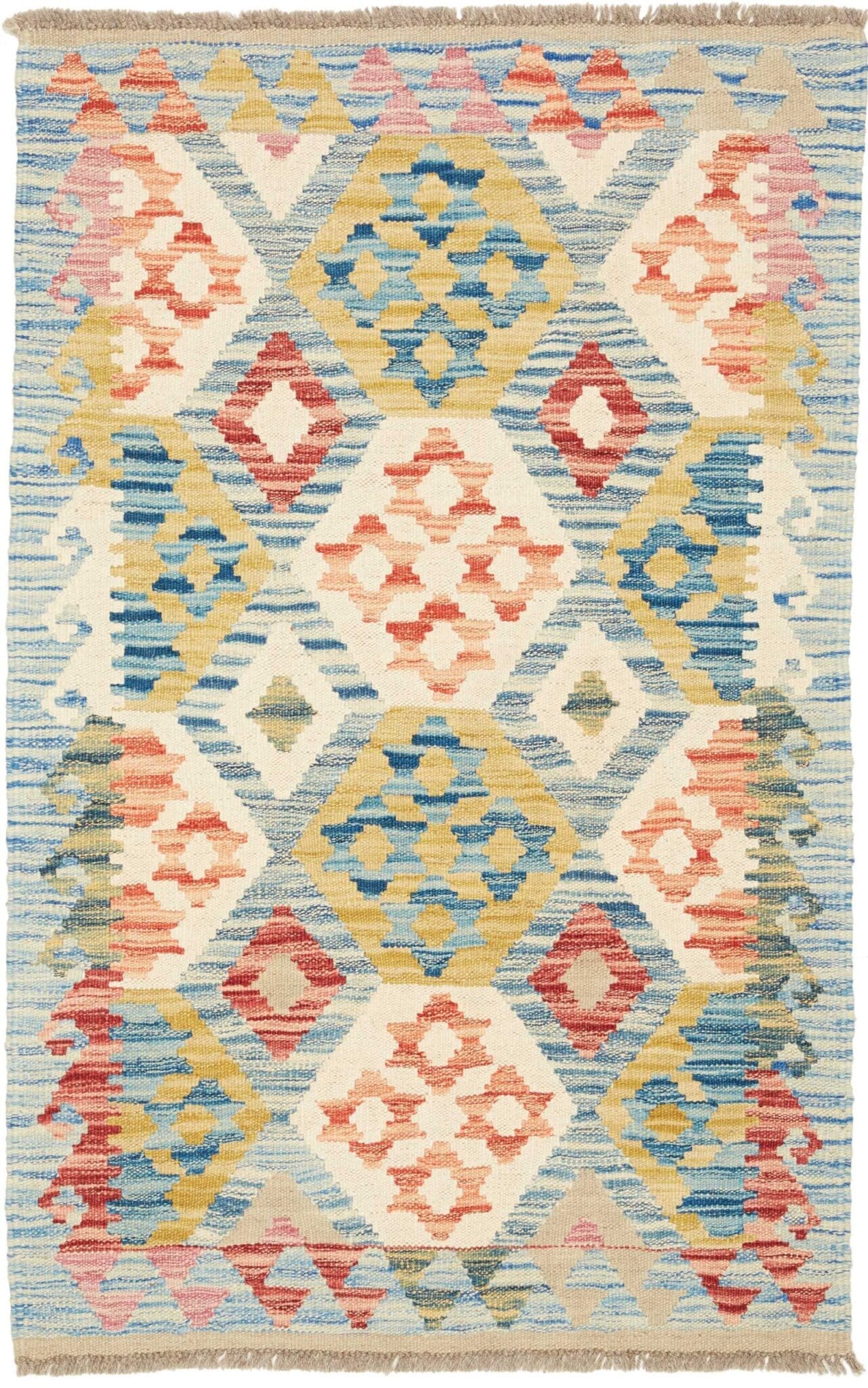 Kelim Teppich 82 x 124cm, handgewebt, rustikales Flair, Wolle
