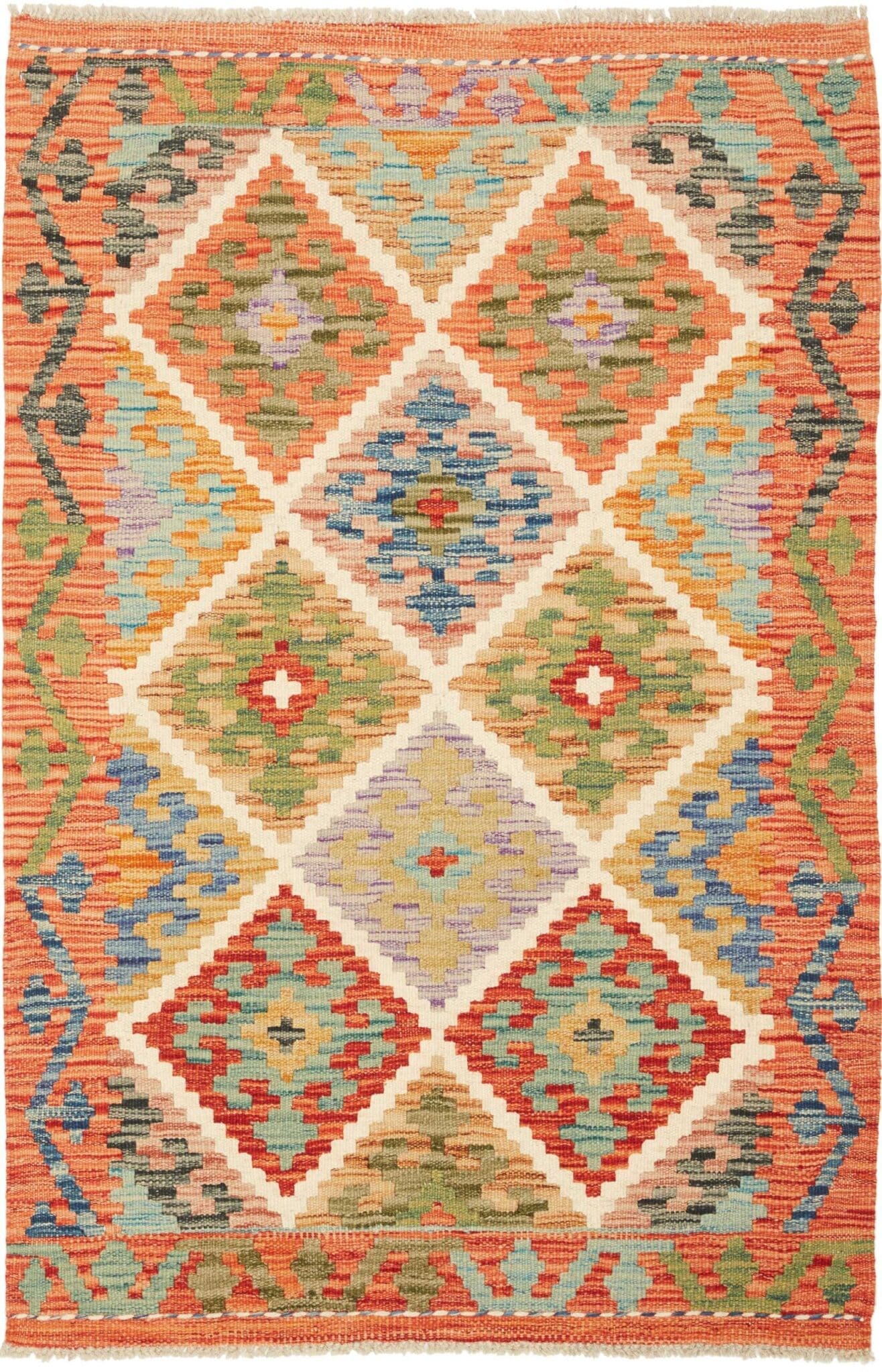 Kelim Teppich 82 x 130cm, handgewebt, rustikales Flair, Wolle