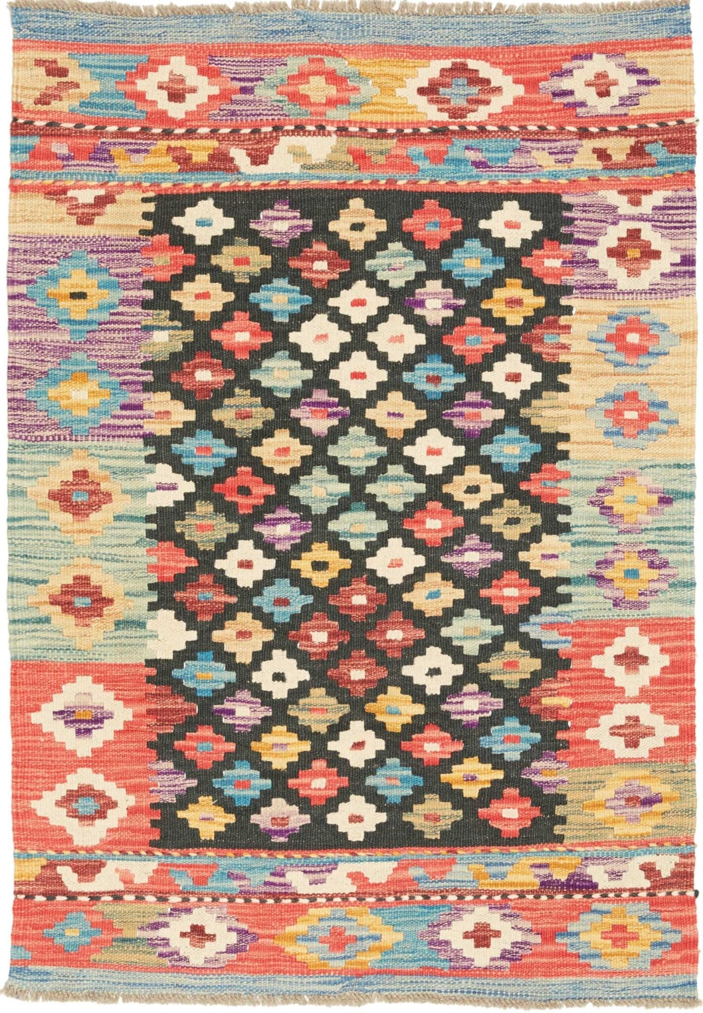 Kelim Teppich 83 x 111 cm, handgewebt, rustikales Design, Wolle