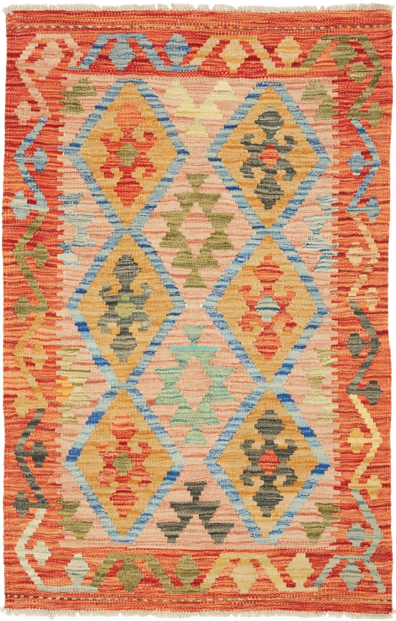 Kelim Teppich 83 x 123cm, handgewebt, rustikales Design, Schurwolle