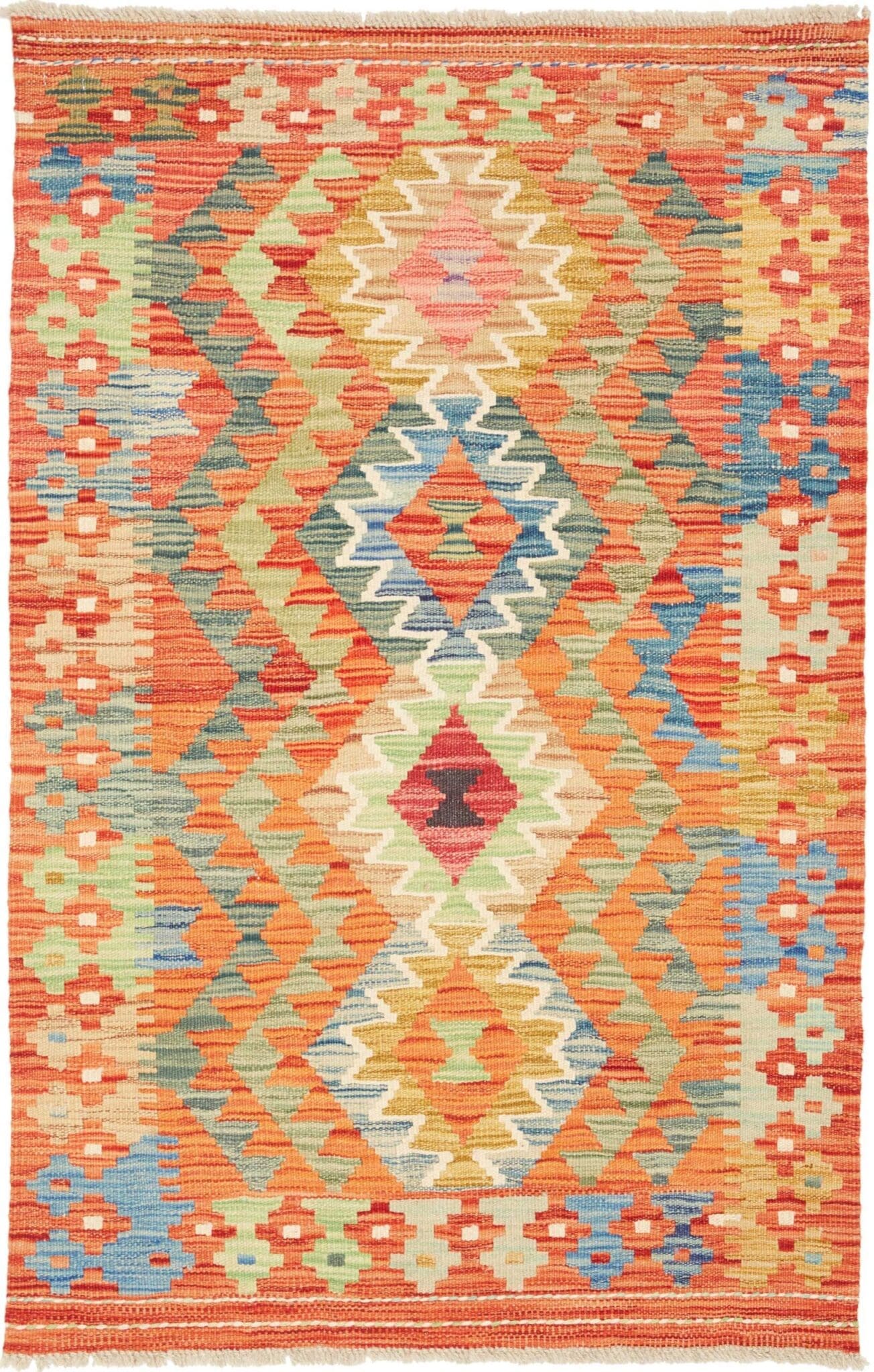 Kelim Teppich 83 x 124cm, handgewebt, rustikales Flair, Wolle