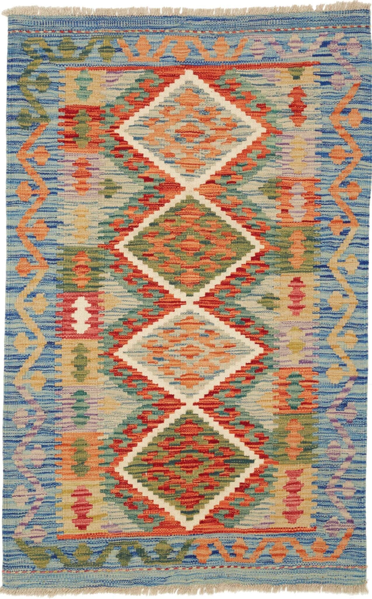 Kelim Teppich 83 x 124cm, handgewebt, rustikales Flair, Wolle