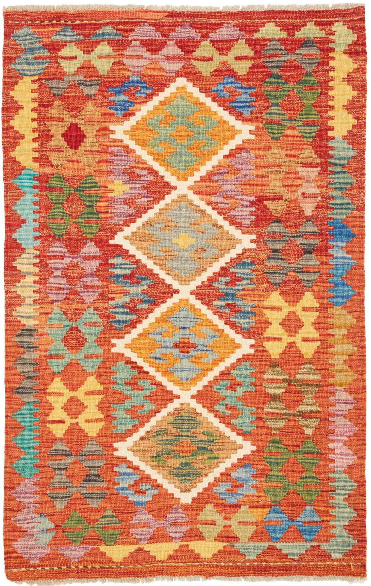 Kelim Teppich 83 x 127 cm handgewebt - rustikales Flair aus Wolle