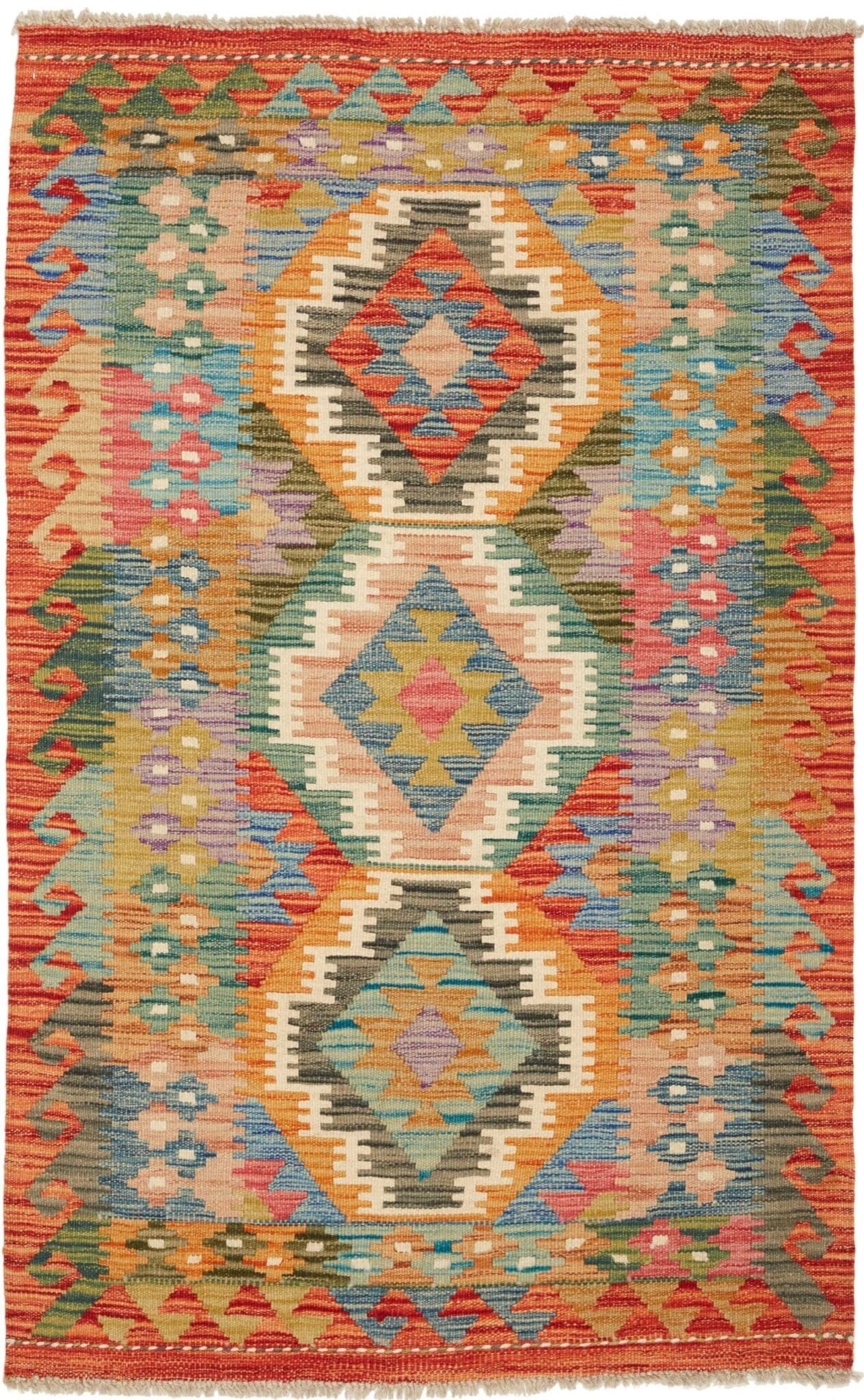 Kelim Teppich 83 x 129 cm, handgewebt, rustikales Flair, Wolle