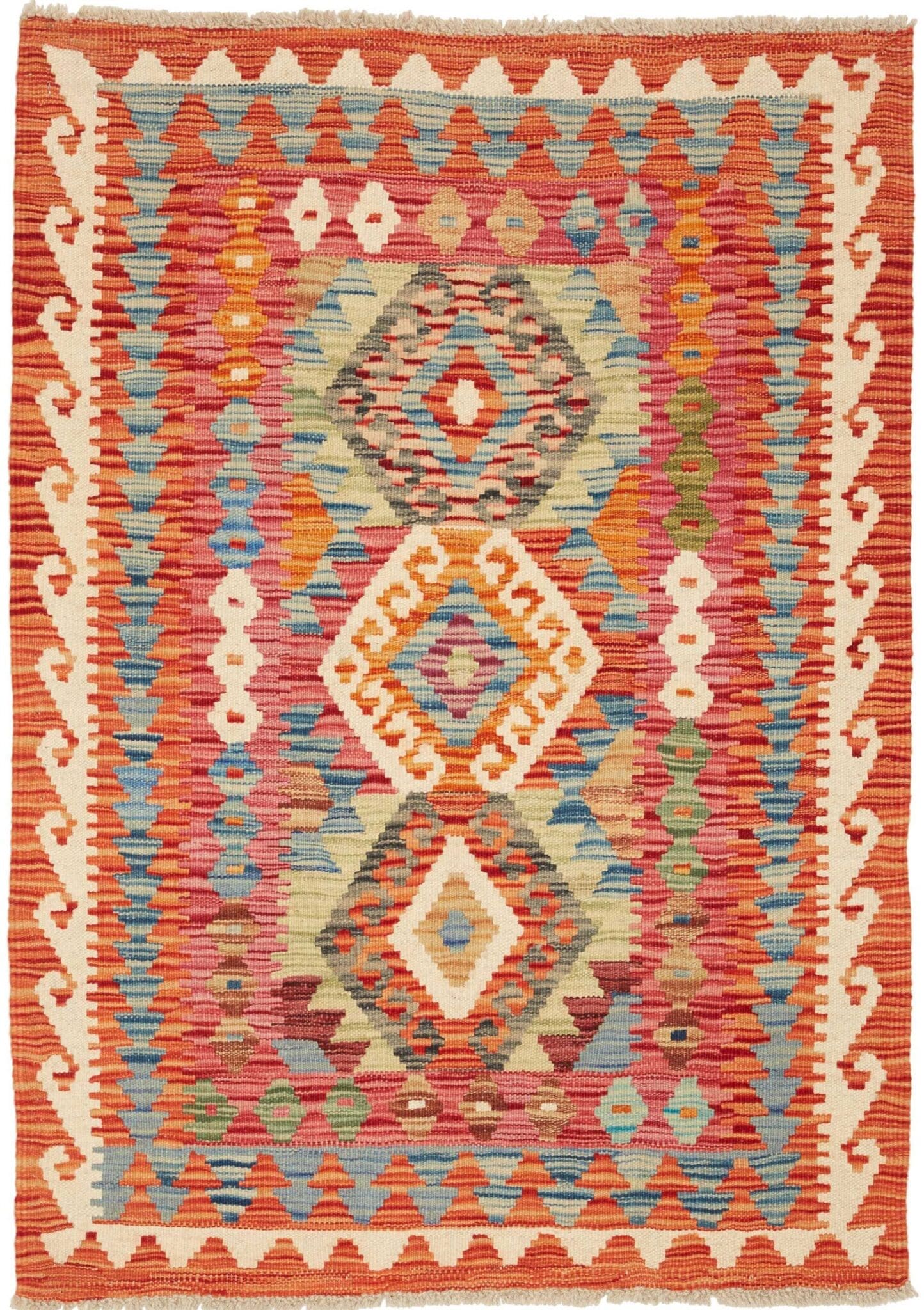 Kelim Teppich 84 x 114 cm, rustikal, 100% Schurwolle, handgewebt