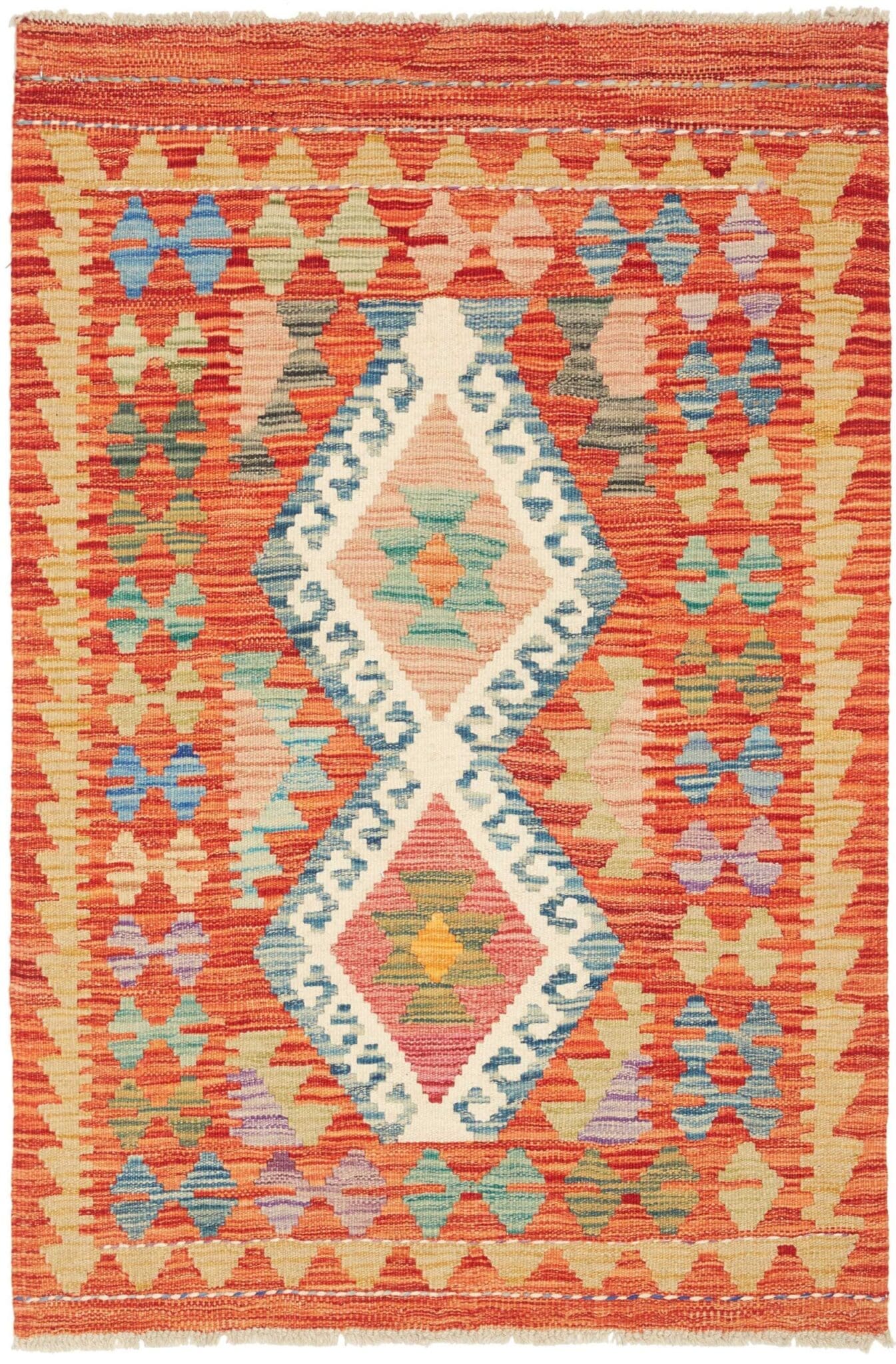 Kelim Teppich 84 x 121cm, handgewebt, rustikales Flair aus Wolle
