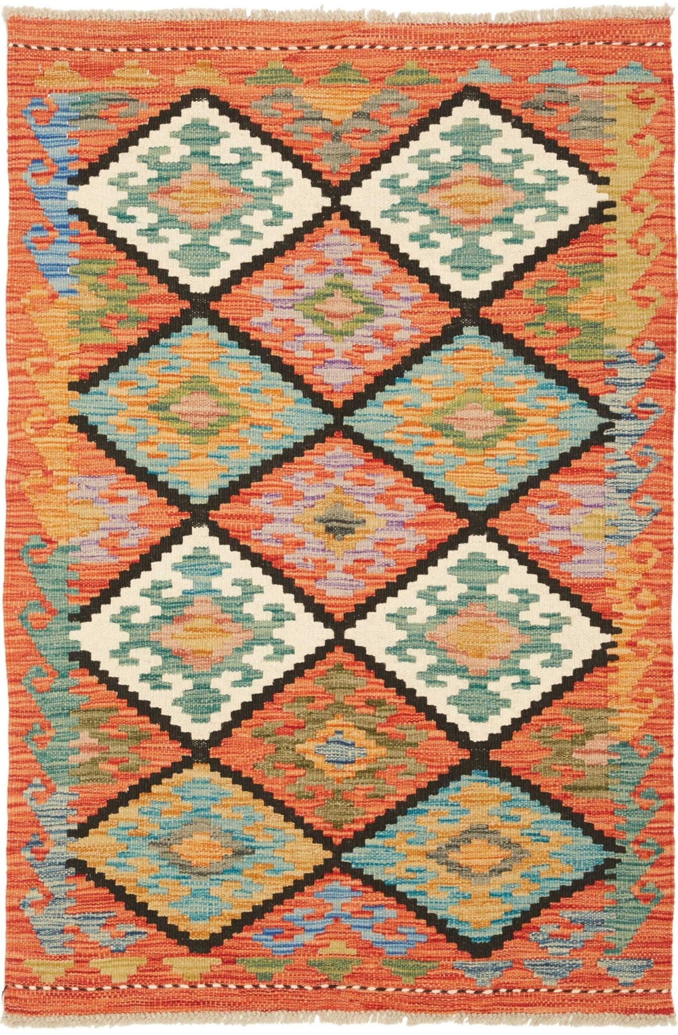 Kelim Teppich 84 x 123cm, handgewebt, rustikales Flair, Wolle