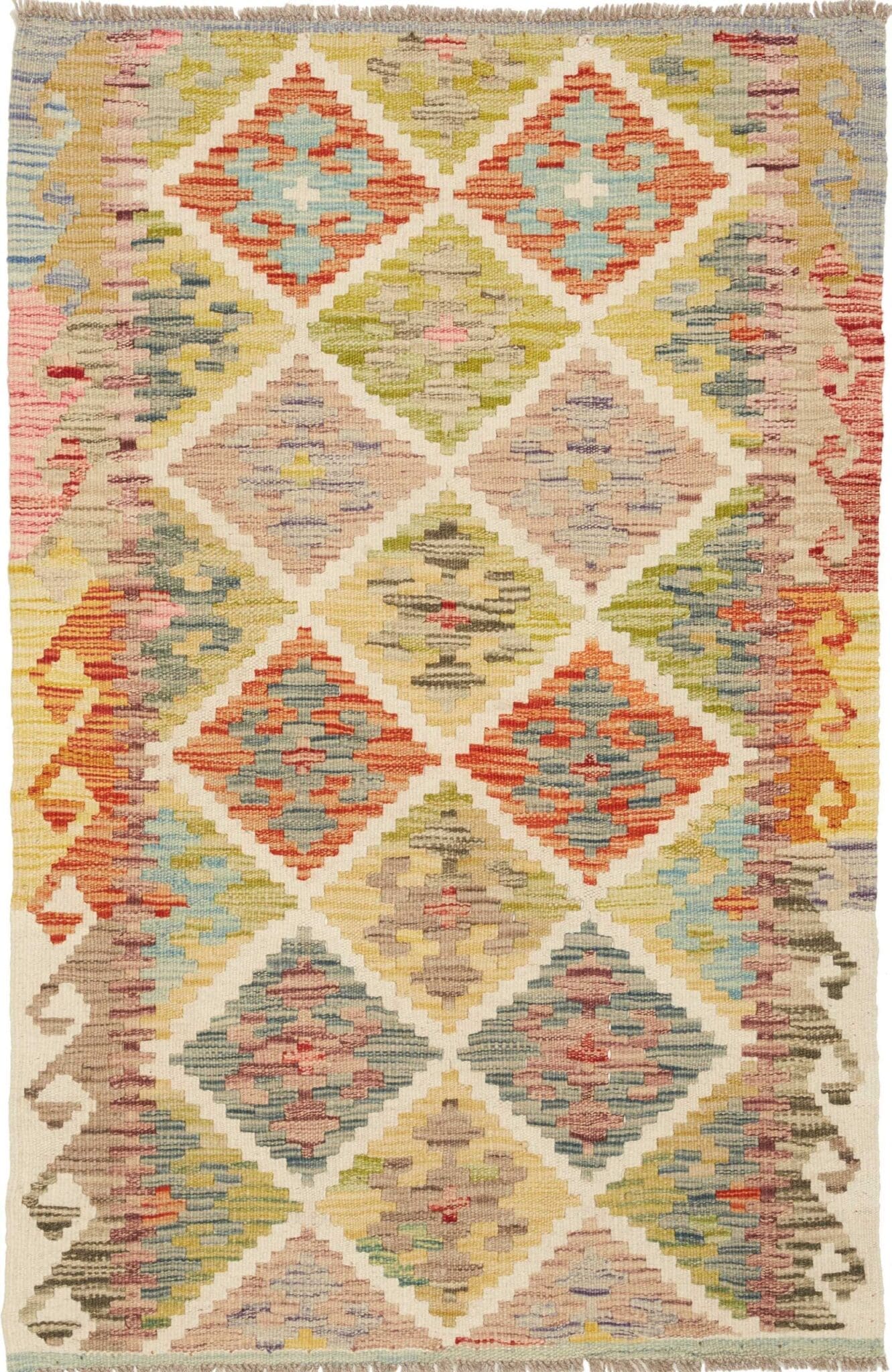 Kelim Teppich 84 x 125 cm, rustikal, handgewebt, Wolle, Baumwolle