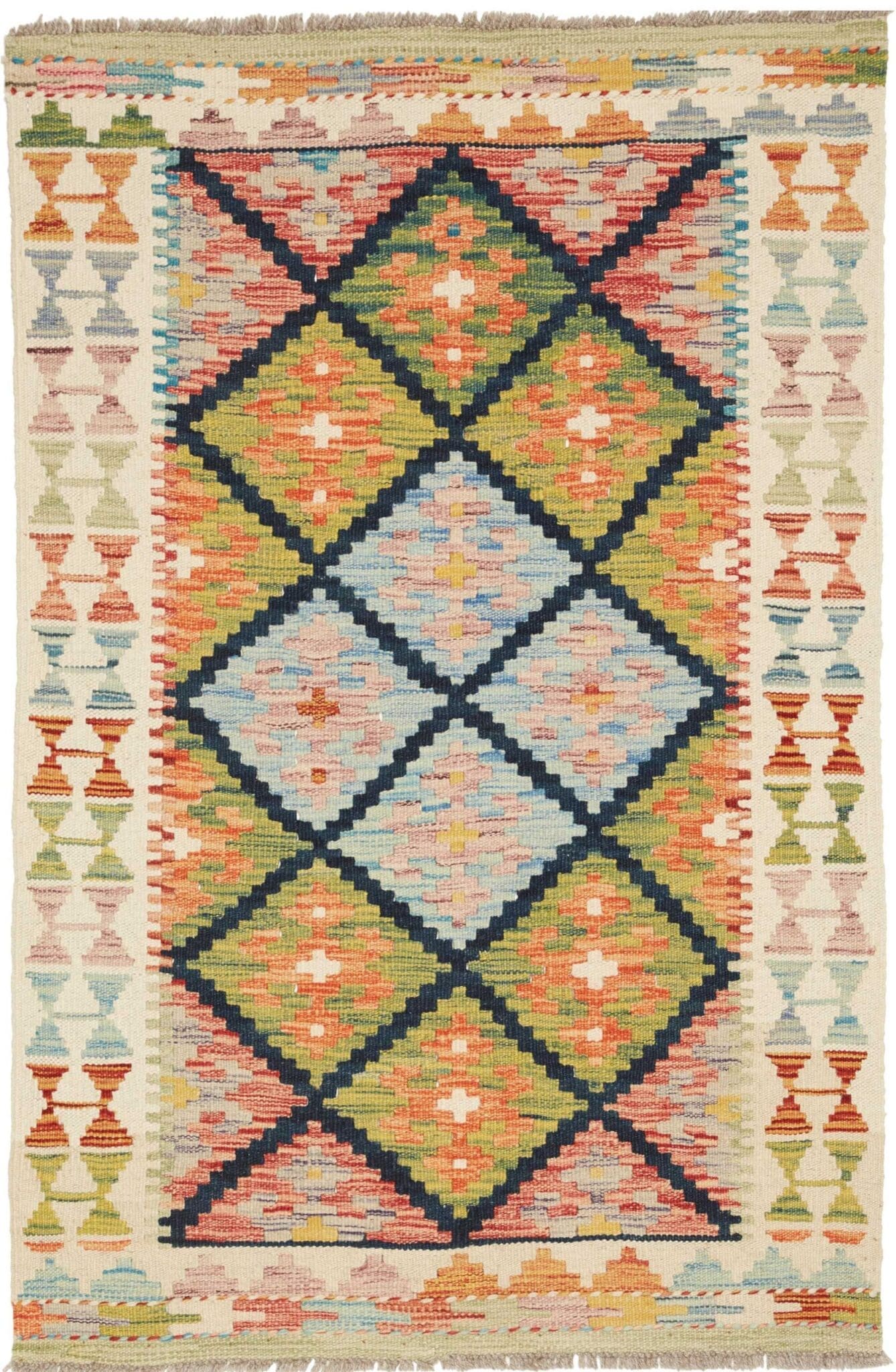 Kelim Teppich 84 x 125cm, handgewebt, rustikales Flair, Schurwolle