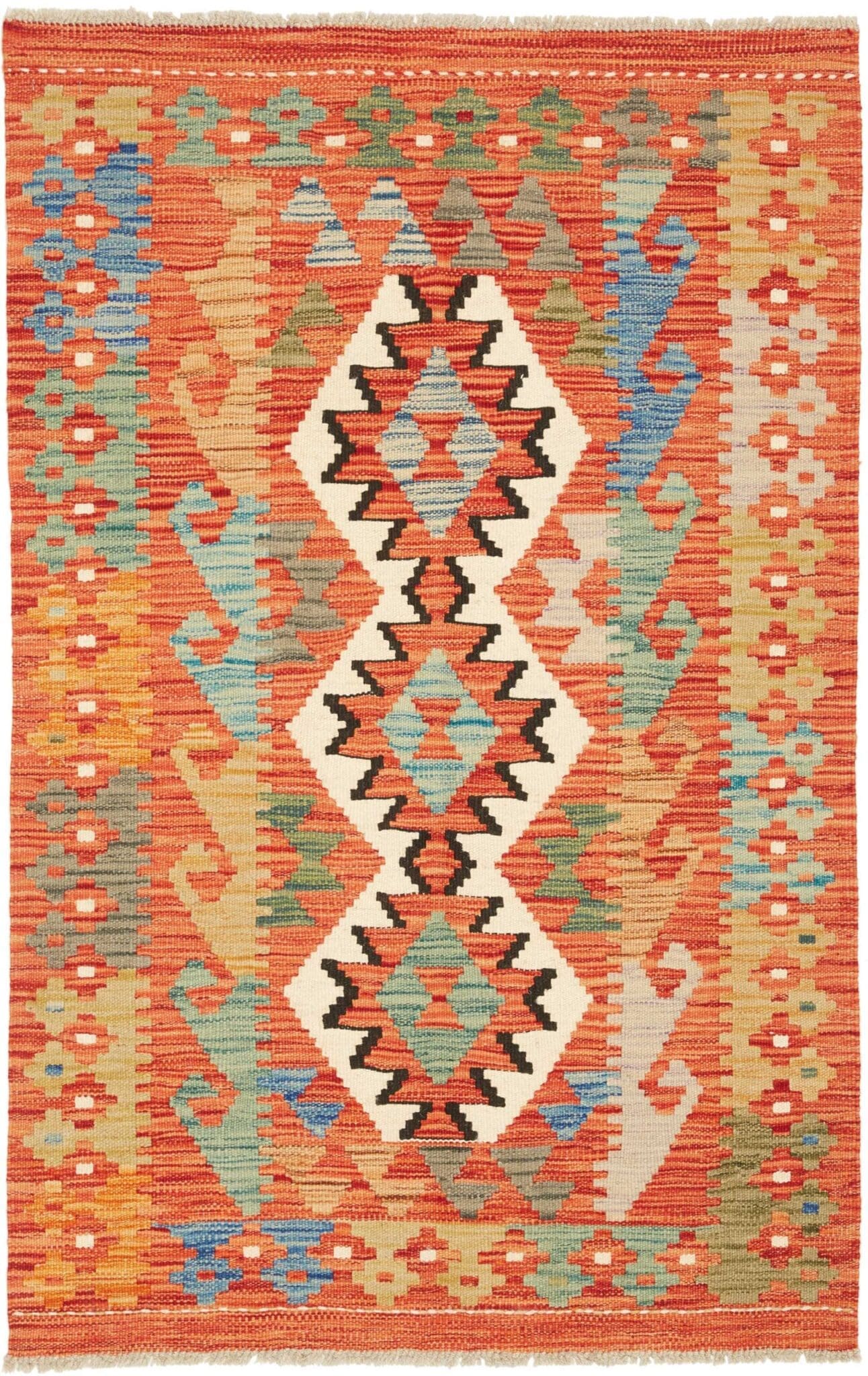 Kelim Teppich 84 x 126cm, handgewebt, rustikales Design, Wolle