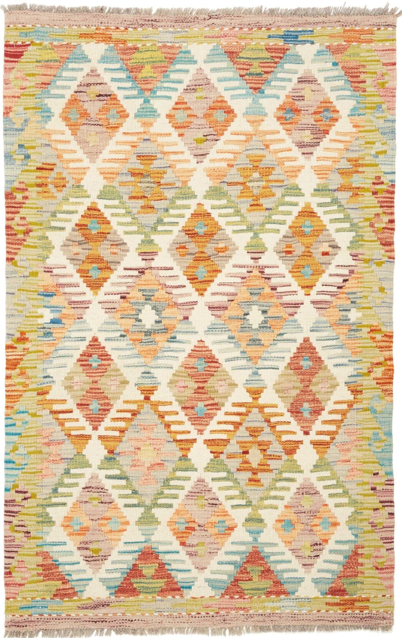 Kelim Teppich 84 x 127cm, handgewebt, rustikales Design, Wolle