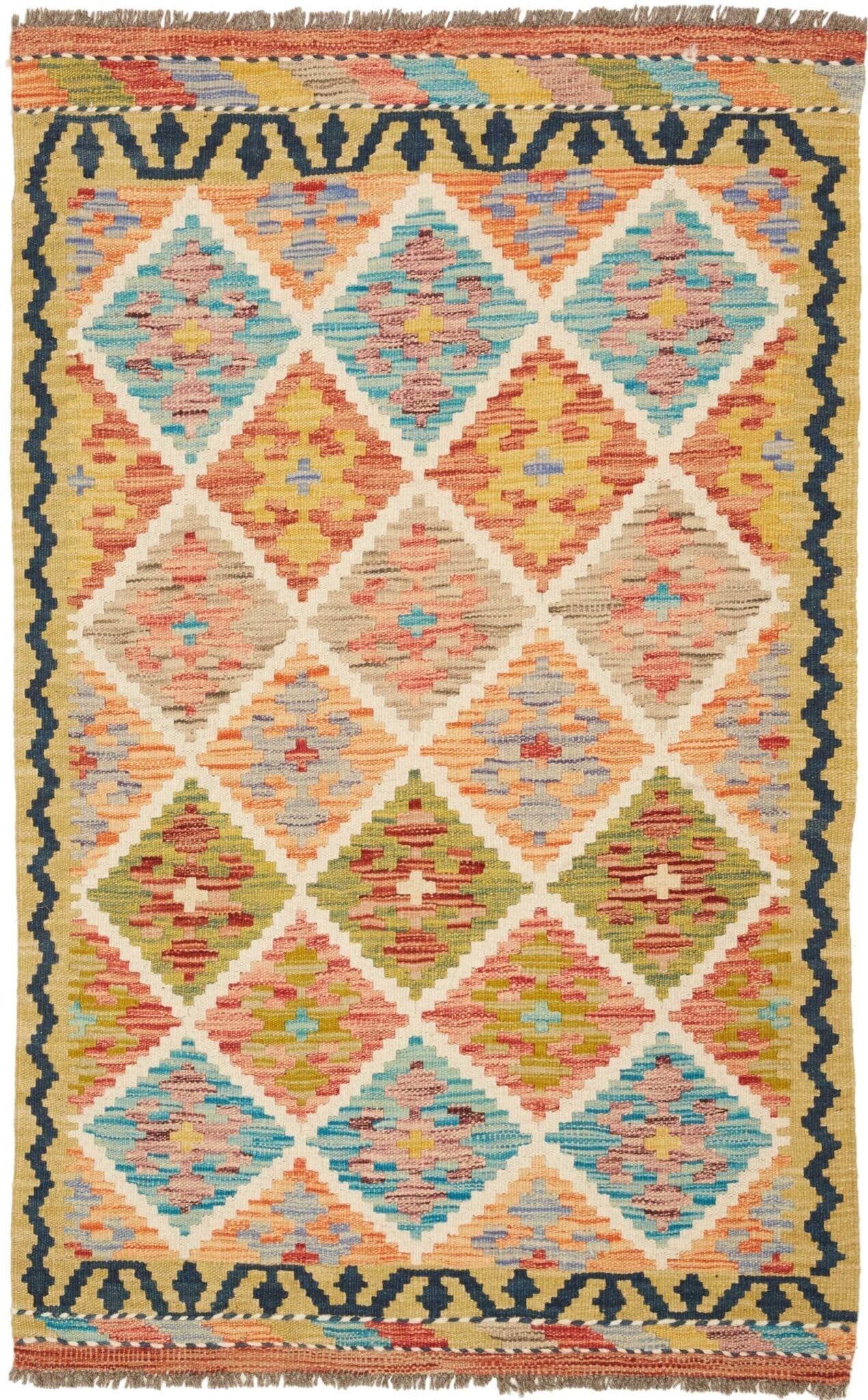 Kelim Teppich 84 x 127cm, rustikal, Schurwolle, handgewebt