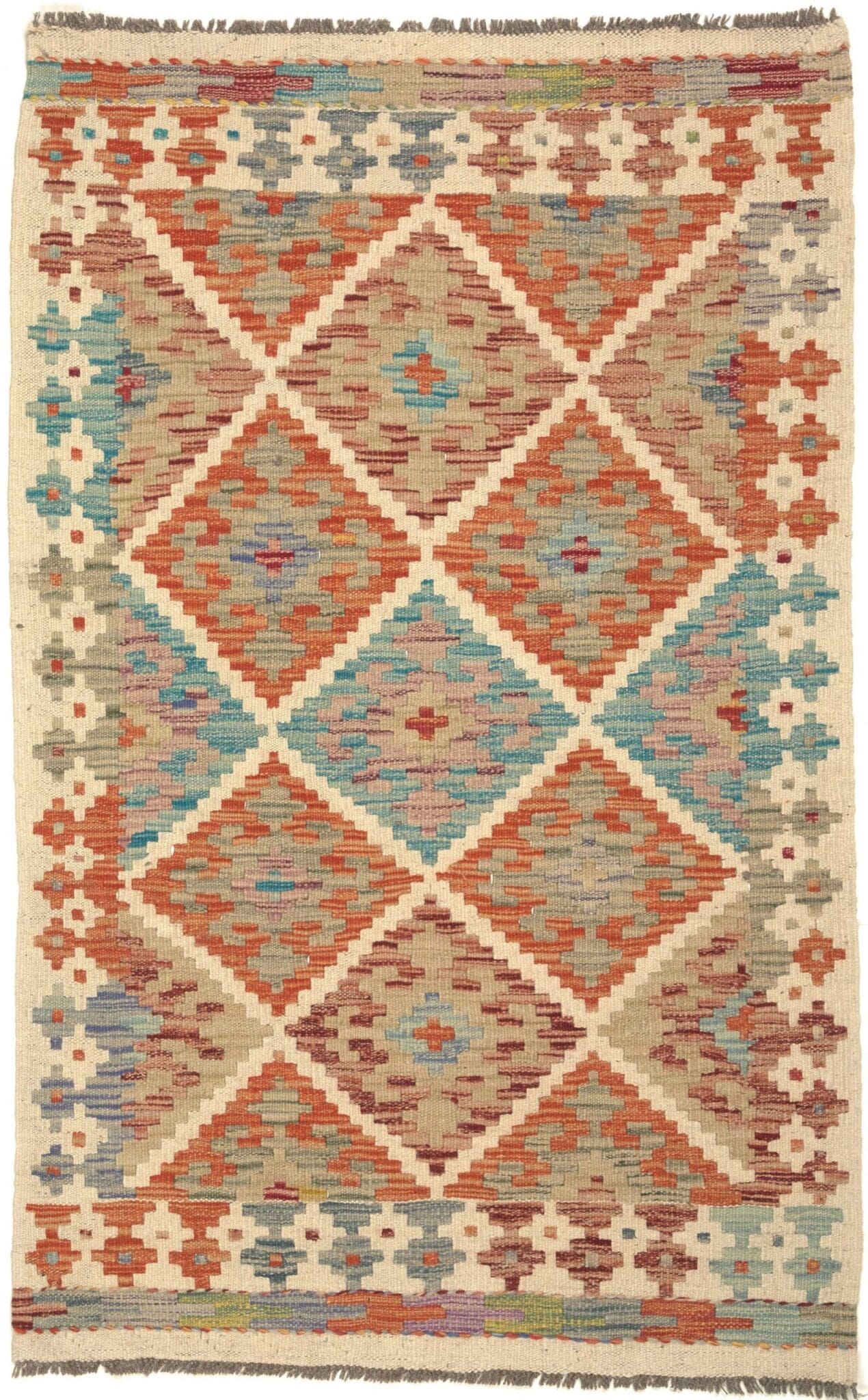Kelim Teppich 84 x 128cm aus Schurwolle, handgewebt, rustikales Flair