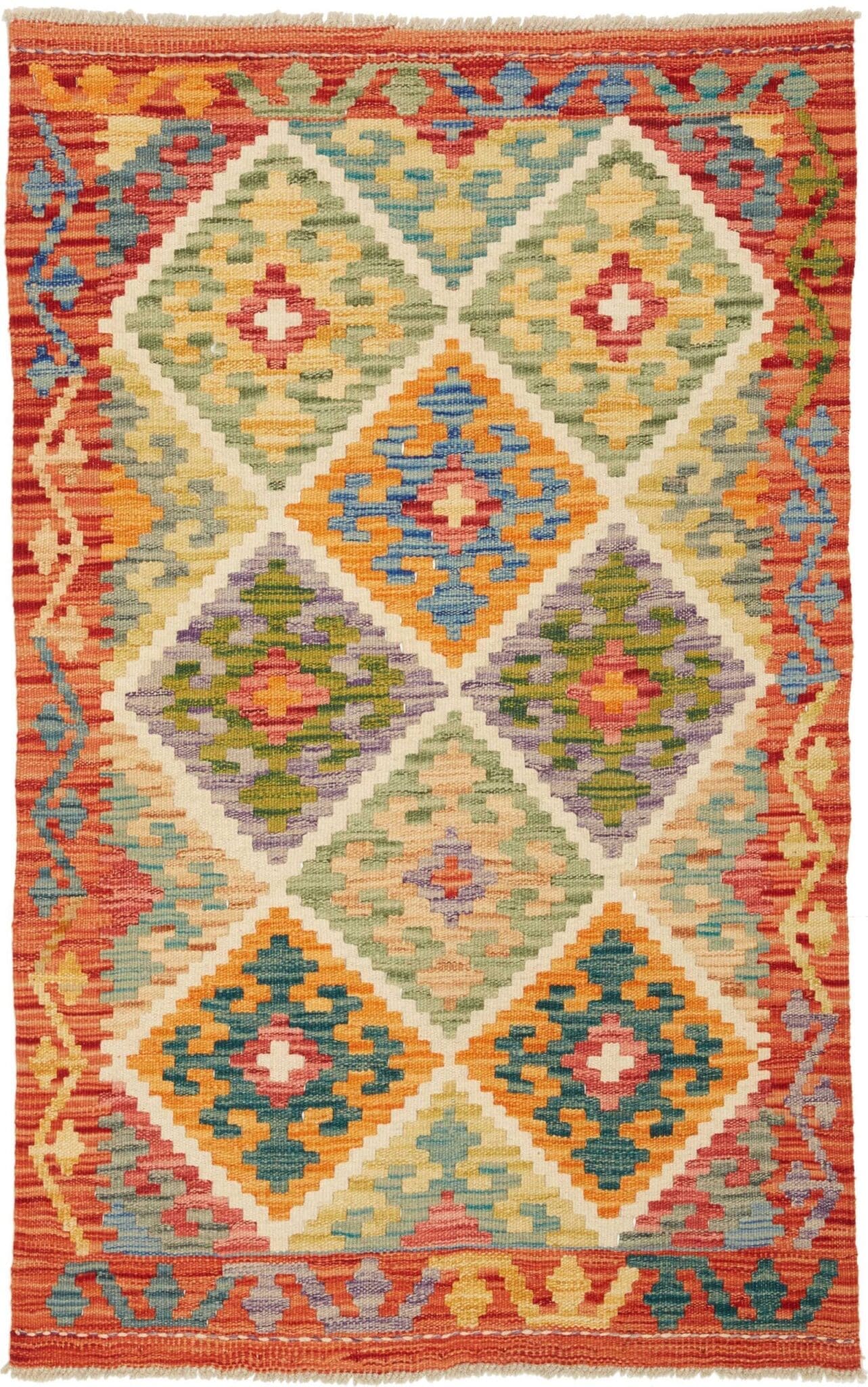 Kelim Teppich 84 x 129 cm, handgewebt, rustikales Flair, Wolle