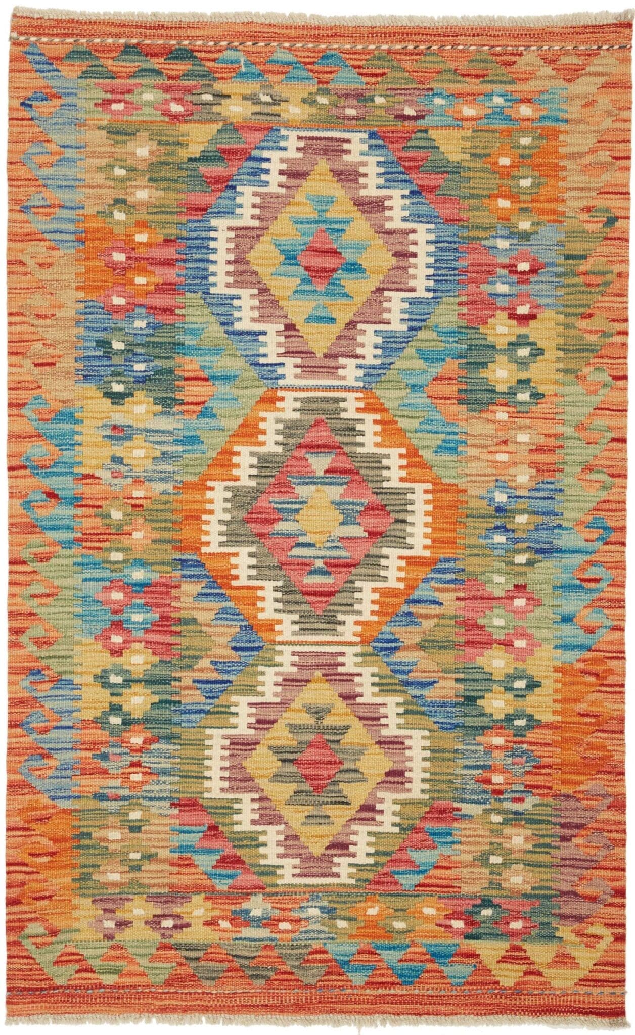 Kelim Teppich 84 x 132cm, rustikales Design, handgewebt