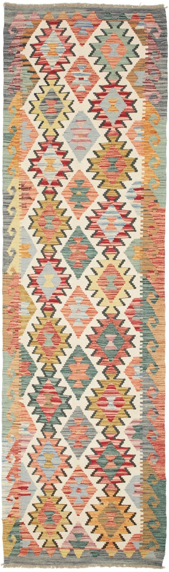 Kelim Teppich 84 x 288 cm aus Schurwolle, handgewebt, rustikal