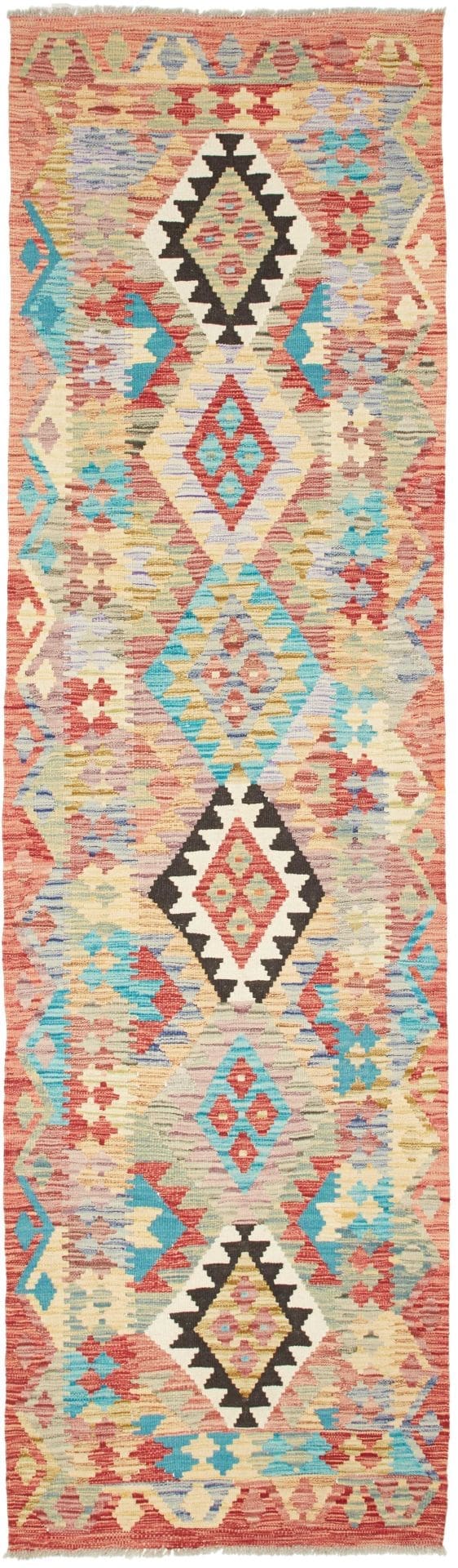 Kelim Teppich 84 x 295 cm, handgewebt, rustikales Flair, Wolle