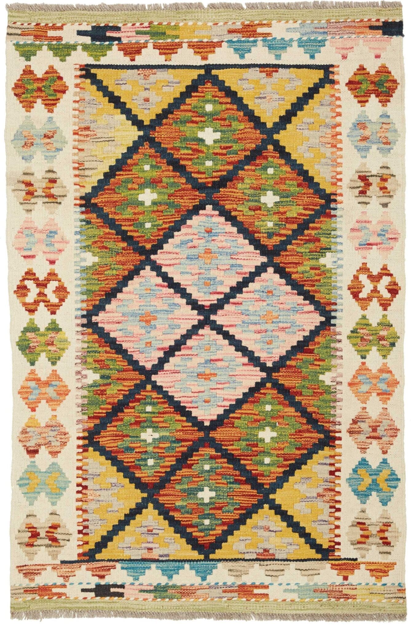 Kelim Teppich 85 x 124cm, handgewebt, rustikales Flair, Wolle