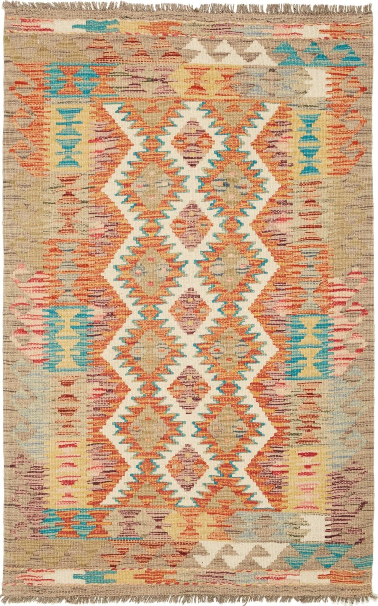 Kelim Teppich 85 x 126 cm, handgewebt, rustikales Design