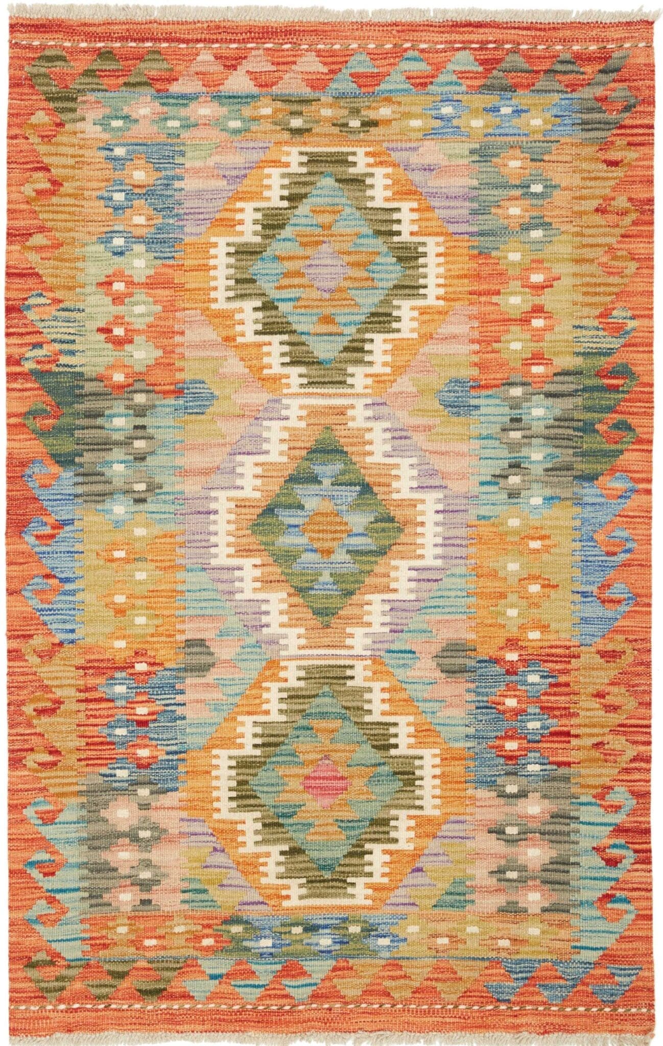 Kelim Teppich 85 x 128cm aus Schurwolle, handgewebt, rustikales Flair