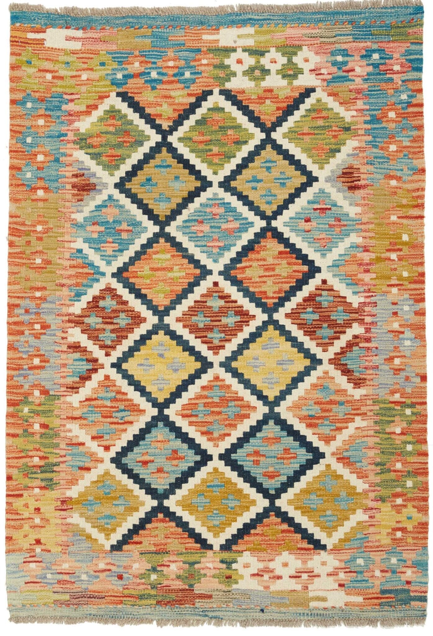 Kelim Teppich 86 x 120 cm, handgewebt, rustikales Flair, Wolle