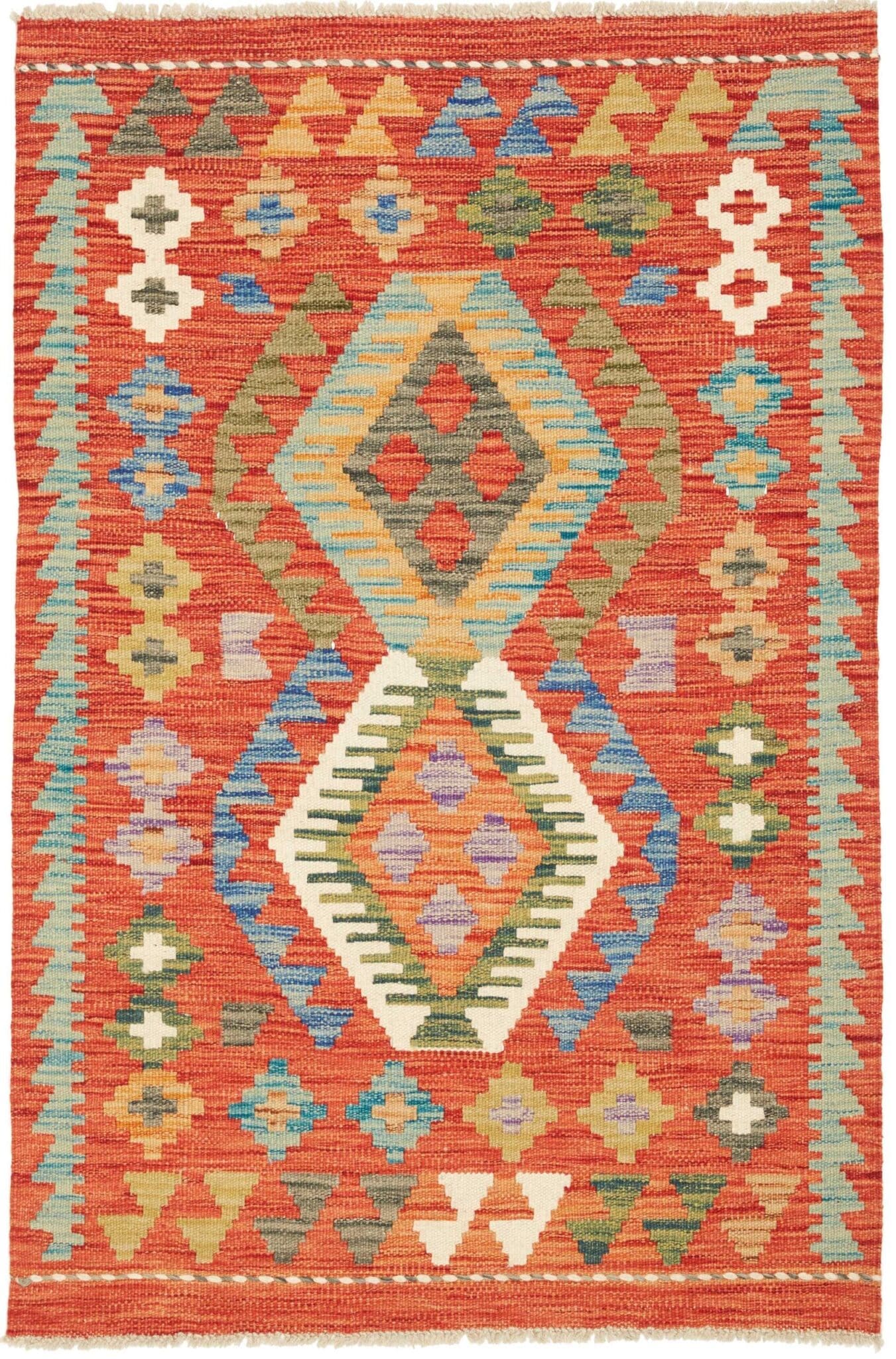 Kelim Teppich 86 x 124cm, handgewebt, rustikales Flair, Wolle