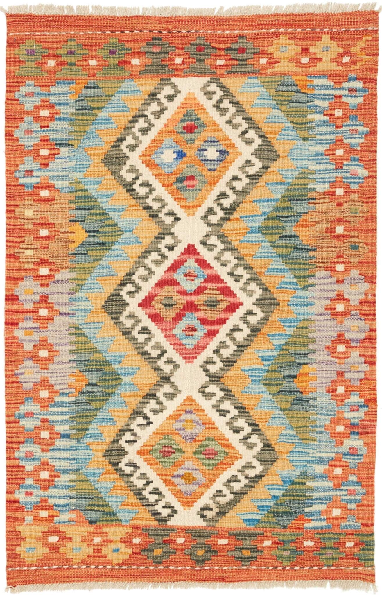 Kelim Teppich 86 x 125cm aus Schurwolle, handgewebt, rustikal