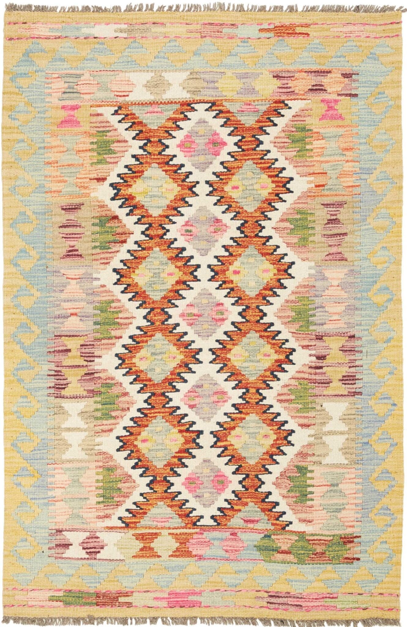 Kelim Teppich 86 x 125cm, handgewebt, rustikales Flair, Wolle