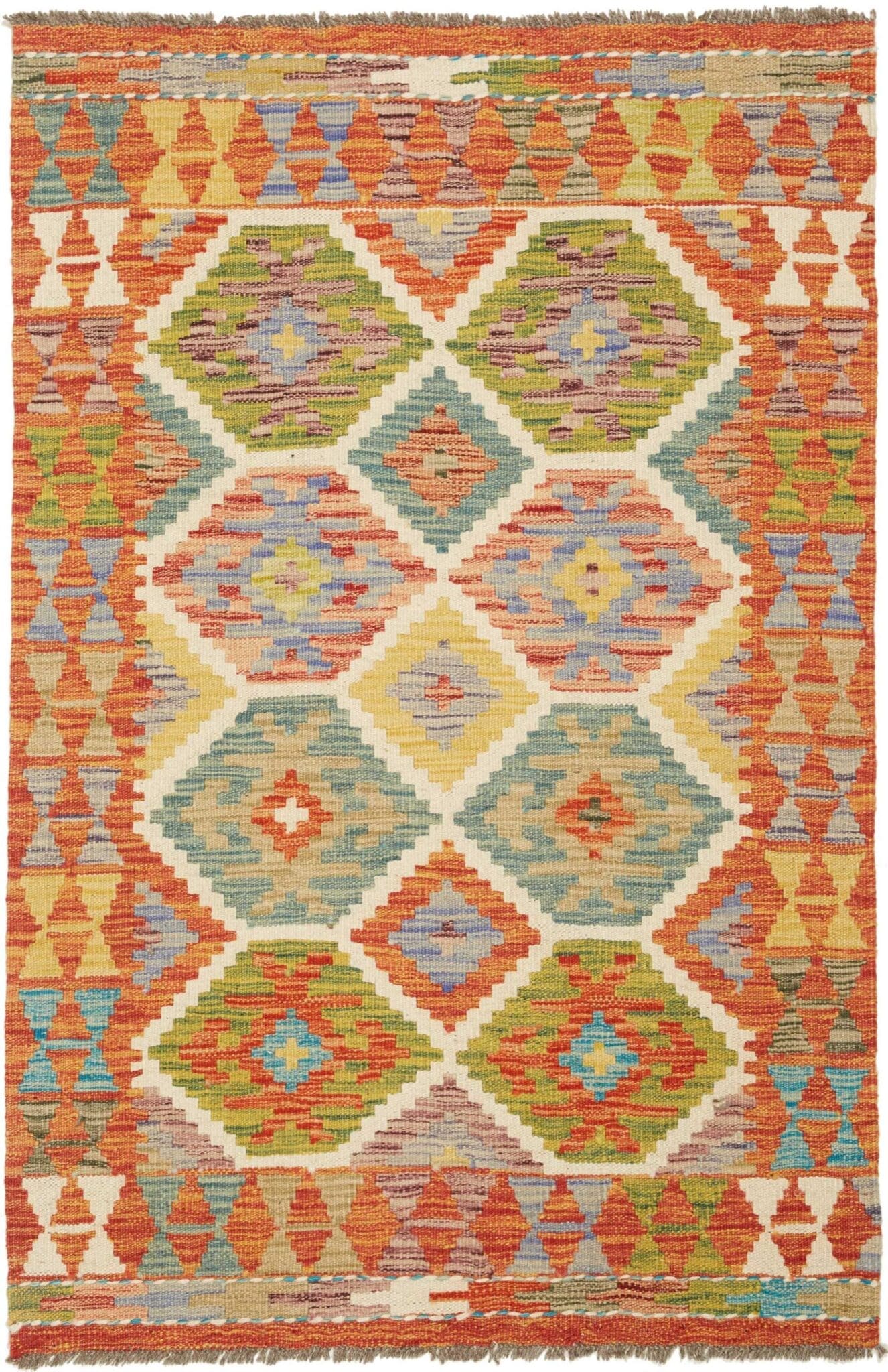 Kelim Teppich 86 x 126cm, handgewebt, rustikales Flair, Wolle