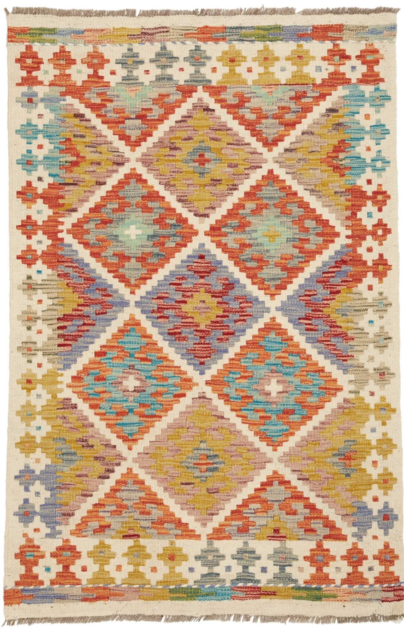 Kelim Teppich 86 x 126cm, handgewebt, rustikales Flair, Wolle