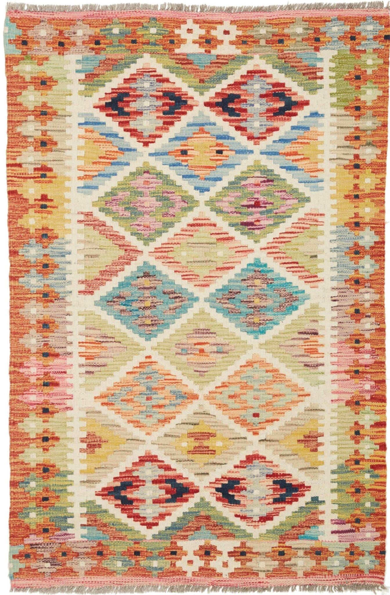 Kelim Teppich 86 x 127 cm, handgewebt, rustikales Flair, Wolle