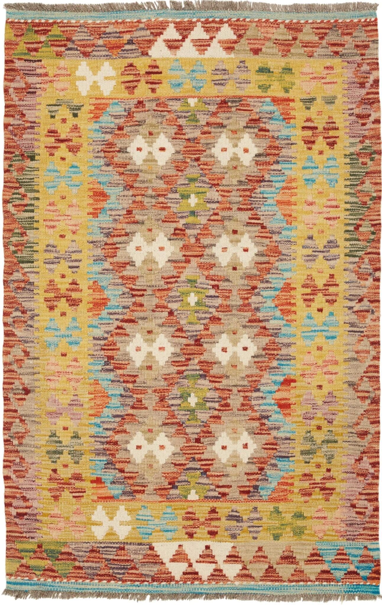 Kelim Teppich 86 x 127cm aus Schurwolle, handgewebt, rustikales Flair