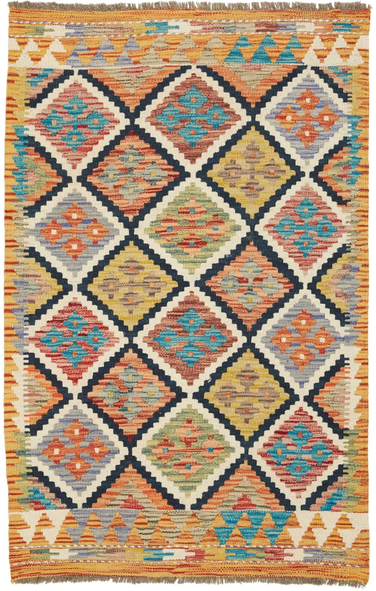 Kelim Teppich 86 x 128 cm aus Schurwolle, handgewebt, rustikal