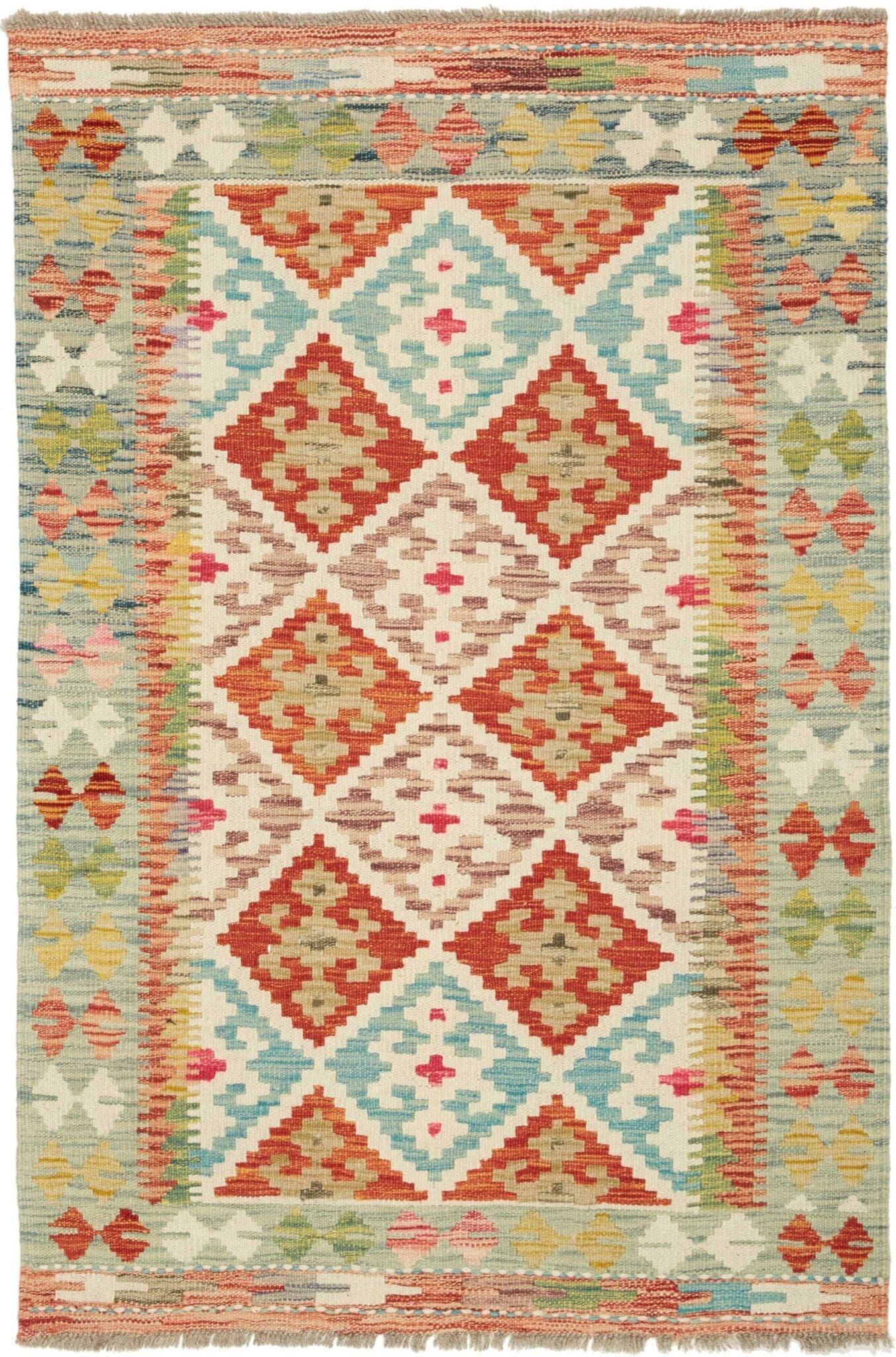 Kelim Teppich 86 x 128cm, rustikal, Schurwolle, handgewebt