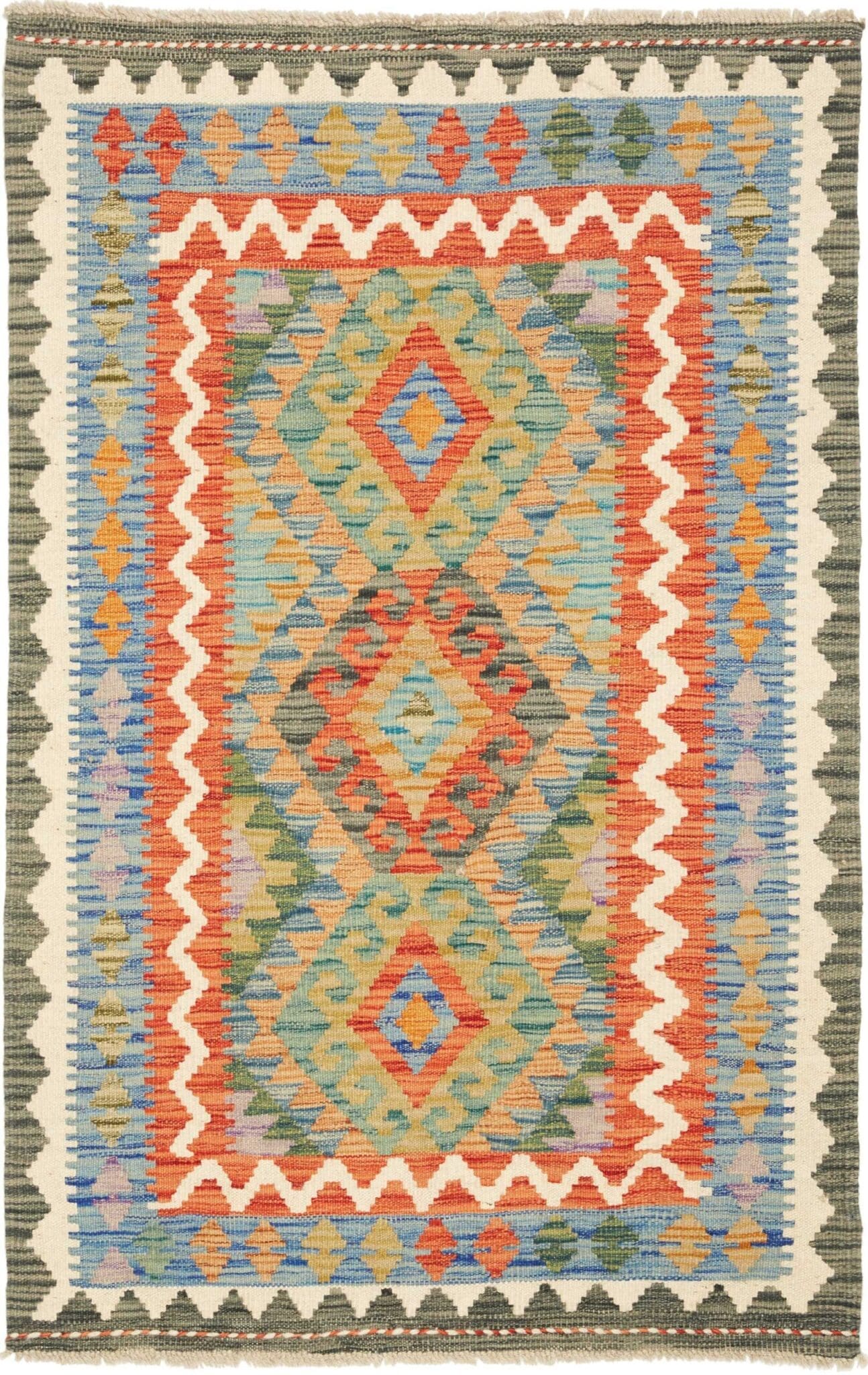 Kelim Teppich 86 x 129cm, handgewebt, rustikales Flair, Wolle