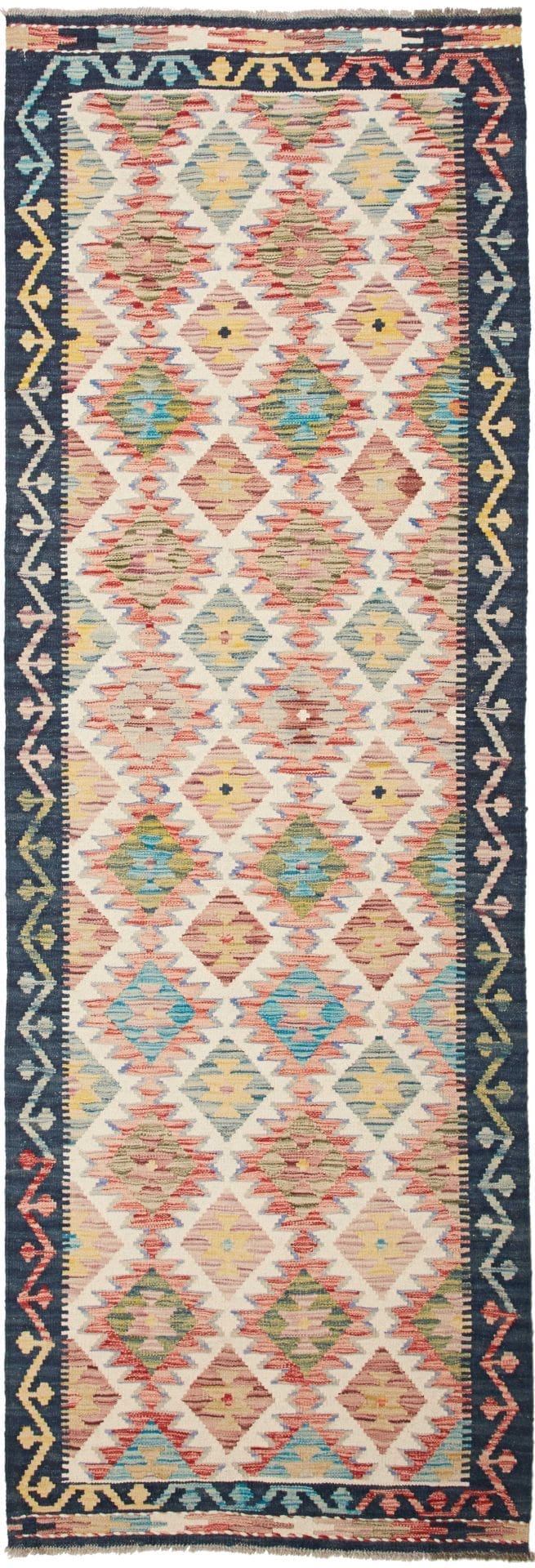 Kelim Teppich 86 x 252cm aus Schurwolle, handgewebt, rustikales Flair