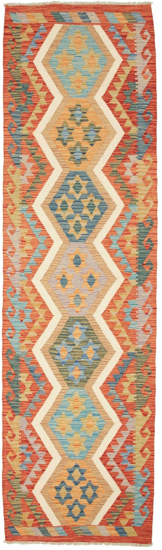 Kelim Teppich 86 x 294 cm, farbenfrohes Design, handgewebt