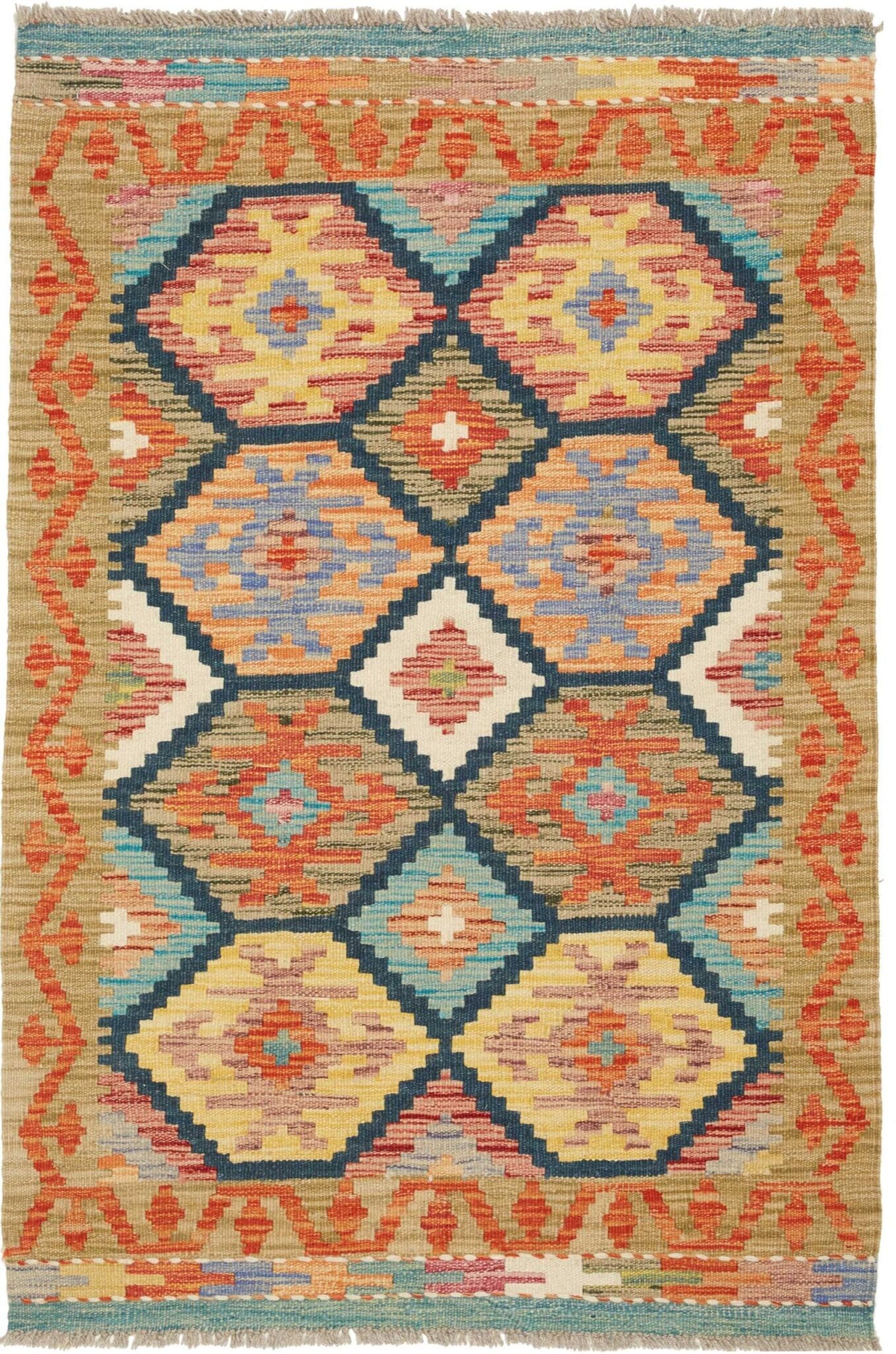 Kelim Teppich 87 x 124 cm, rustikales Design, handgewebt