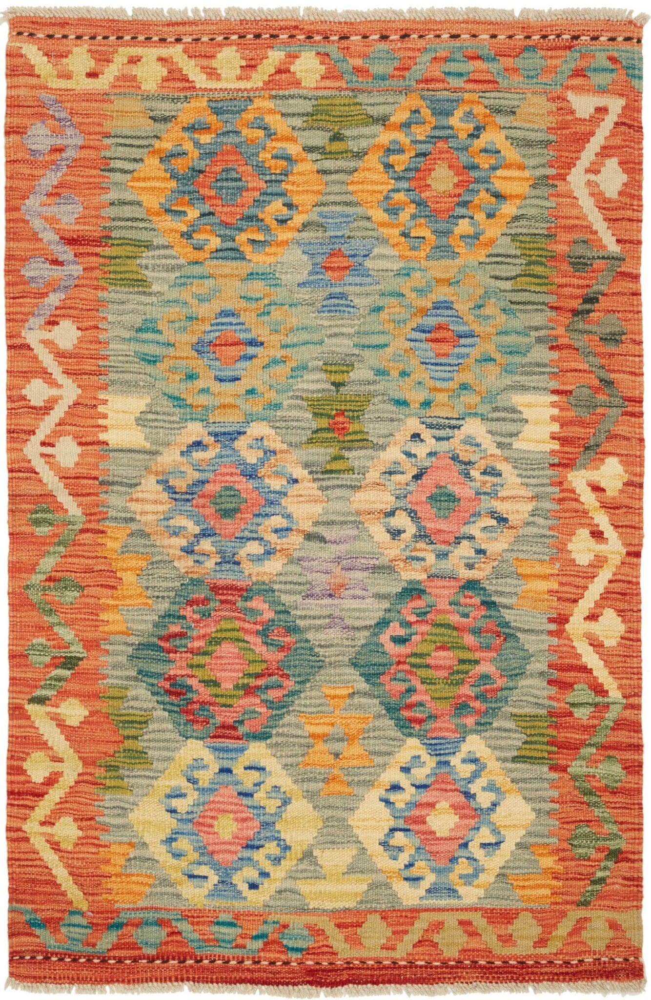 Kelim Teppich 87 x 127cm aus Schurwolle, handgewebt, rustikales Flair