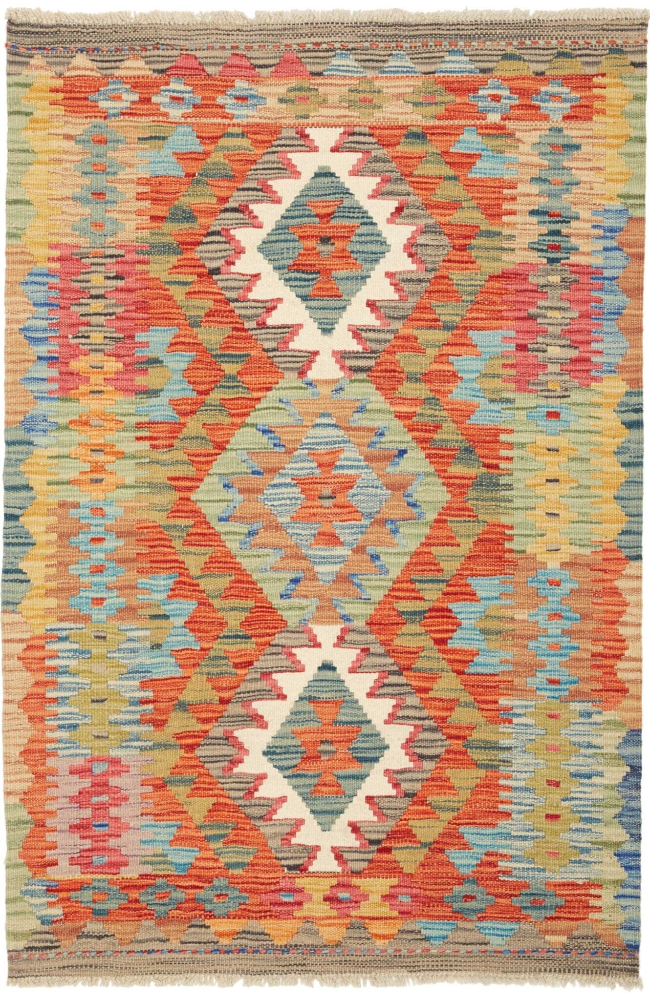 Kelim Teppich 87 x 127cm, handgewebt, rustikales Flair