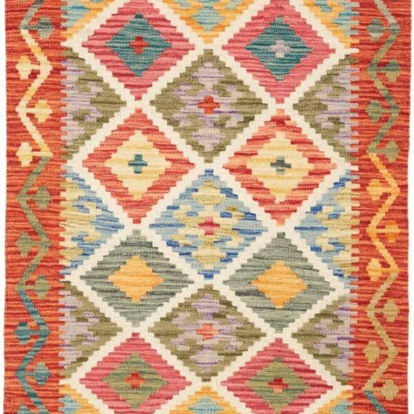 Kelim Teppich 87 x 128cm, handgewebt, rustikales Design, Wolle