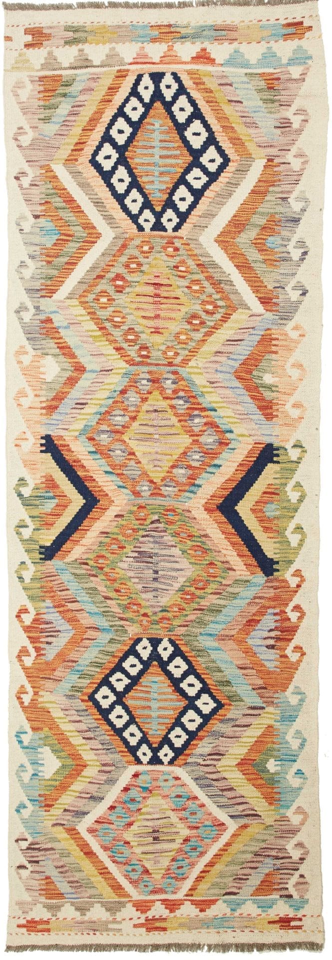 Kelim Teppich 87 x 241 cm, handgewebt, rustikales Flair, Wolle