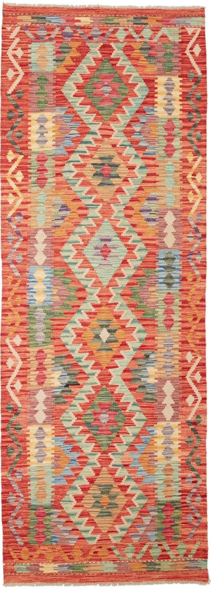 Kelim Teppich 87 x 245cm aus Schurwolle, handgewebt, rustikales Flair