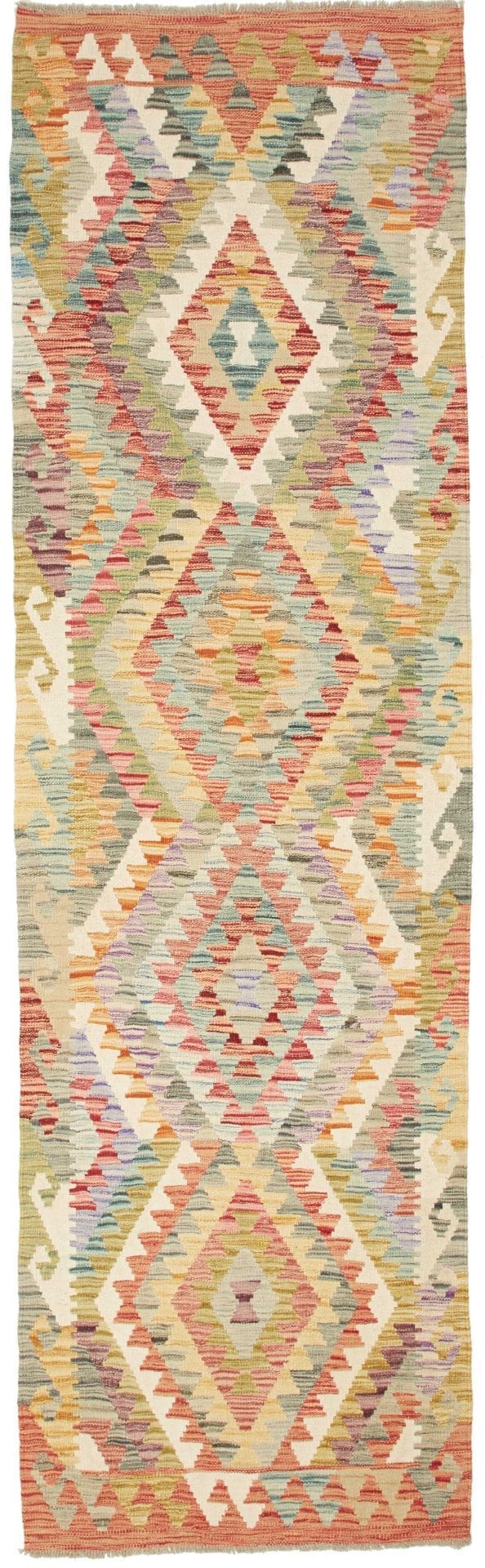 Kelim Teppich 87 x 289 cm, handgewebt, rustikales Flair, Wolle