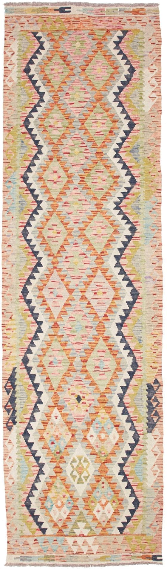 Kelim Teppich 87 x 300cm, handgewebt, rustikales Flair & Wolle