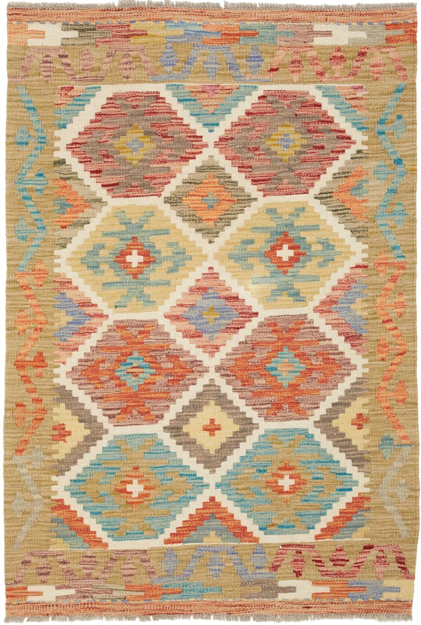 Kelim Teppich 88 x 124cm, rustikales Design, handgewebt