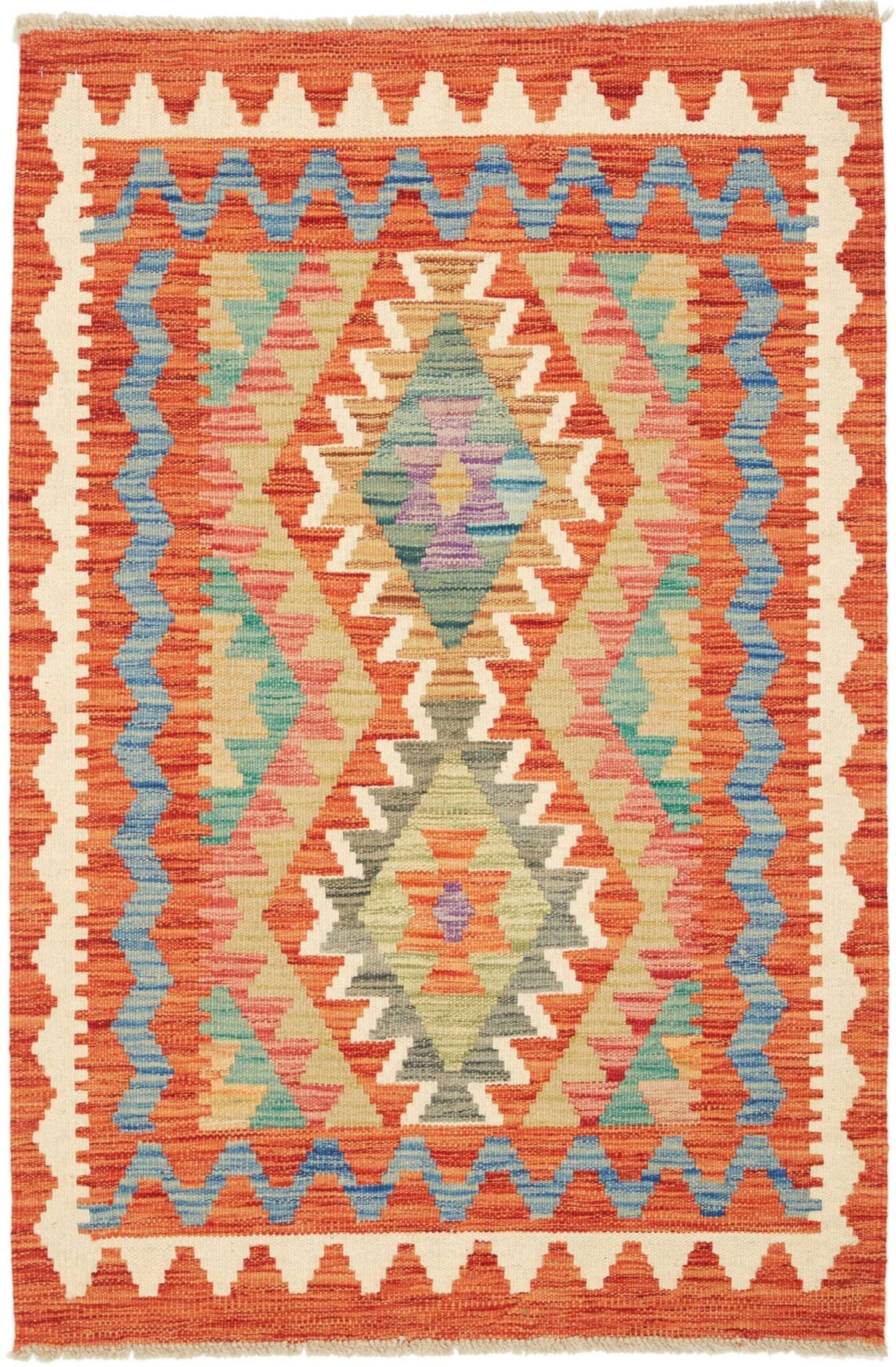 Kelim Teppich 88 x 126cm, rustikal, handgewebt