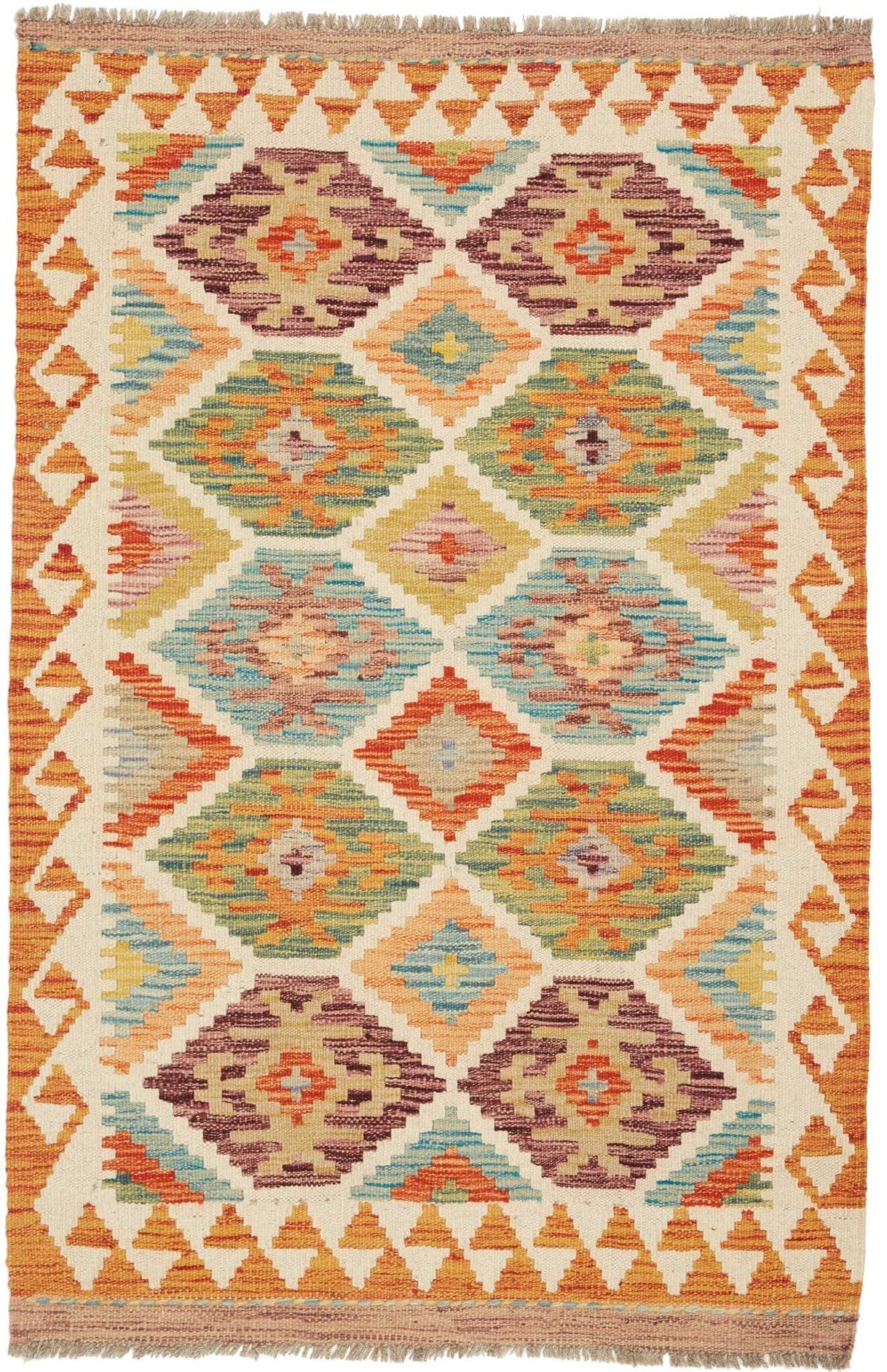 Kelim Teppich 88 x 130cm, handgewebt, rustikales Flair, Wolle